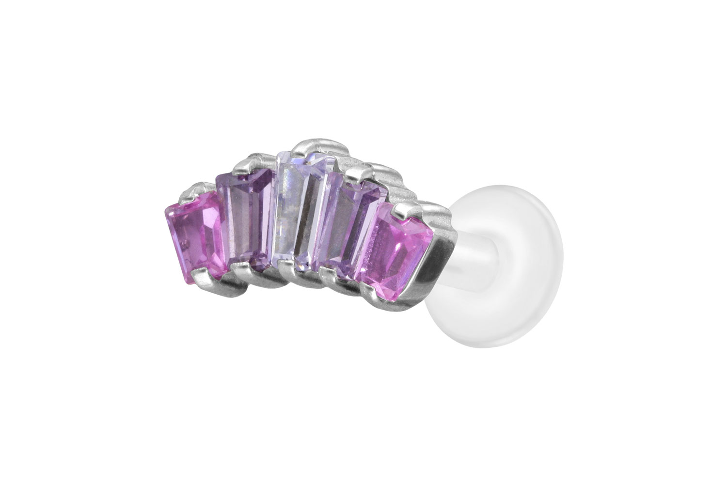 PTFE Labret Piercing mit Innengewinde + Titan-Aufsatz 5 EINGEFASSTE KRISTALLRECHTECKE